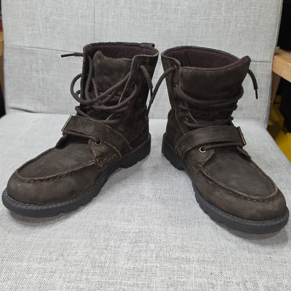 Polo Ralph Lauren Boys Ranger Hi II Brown Leather Polo Bear Boots Size 5